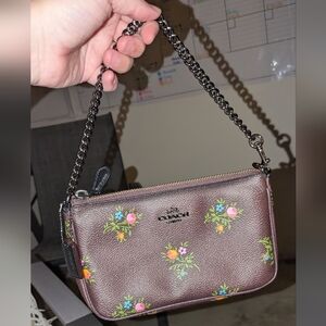 Coach Nolita 19 Floral Print Wristlet Pouch in Metallic Plum Shoulder Purse